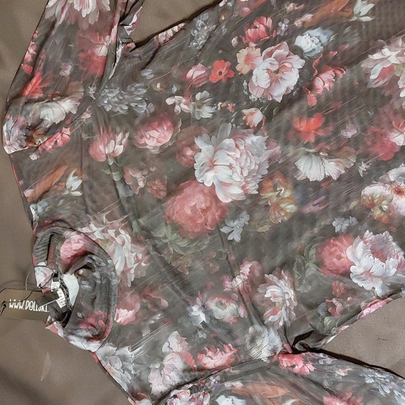 DOLLS, KILL CURRENT MOOD 1X SHEER MESH FLORAL. MINI DRESS - Picture 8 of 13